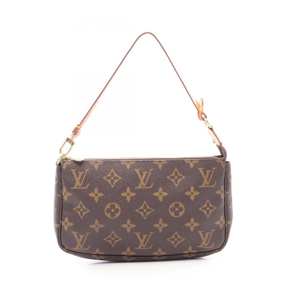 Louis Vuitton Pochette Accessoires Top Handle Bag Canvas Leather Monogram Brown